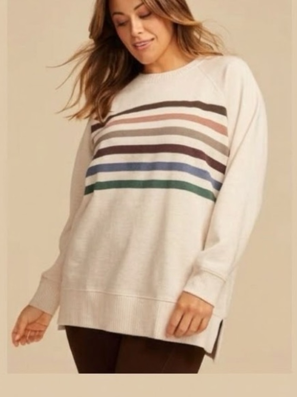 Maurices Willowsoft Relaxed Fit Crew Neck Tunic Sweatshirt Retro Stripe 2X